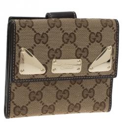 مملوكة مسبقًا Gucci Beige Guccissima Canvas and Brown Leather French Wallet