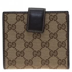 مملوكة مسبقًا Gucci Beige Guccissima Canvas and Brown Leather French Wallet