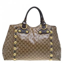 Pre Owned حقيبة يد غوتشي بوبوس كا هارت كانفاس مقوى كريستال GG بيج/بني داكن كبيرة