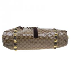 Pre Owned حقيبة يد غوتشي بوبوسكا هارت كانفاس مقوى كريستال GG بيج/بني داكن كبيرة