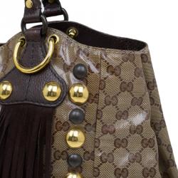 Pre Owned حقيبة يد غوتشي بوبوسكا هارت كانفاس مقوى كريستال GG بيج/بني داكن كبيرة