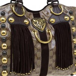 Pre Owned حقيبة يد غوتشي بوبوسكا هارت كانفاس مقوى كريستال GG بيج/بني داكن كبيرة