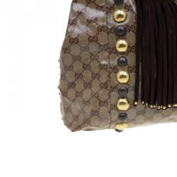 Pre Owned حقيبة يد غوتشي بوبوسكا هارت كانفاس مقوى كريستال GG بيج/بني داكن كبيرة