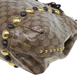 Pre Owned حقيبة يد غوتشي بوبوسكا هارت كانفاس مقوى كريستال GG بيج/بني داكن كبيرة