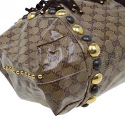 Pre Owned حقيبة يد غوتشي بوبوسكا هارت كانفاس مقوى كريستال GG بيج/بني داكن كبيرة