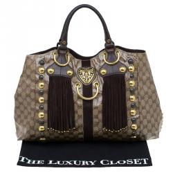 Pre Owned حقيبة يد غوتشي بوبوسكا هارت كانفاس مقوى كريستال GG بيج/بني داكن كبيرة