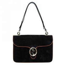 مملوكة مسبقًا Gucci Black Suede Medium 1973 Double G Shoulder Flap Bag