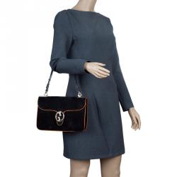 مملوكة مسبقًا Gucci Black Suede Medium 1973 Double G Shoulder Flap Bag
