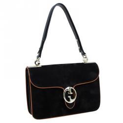 مملوكة مسبقًا Gucci Black Suede Medium 1973 Double G Shoulder Flap Bag