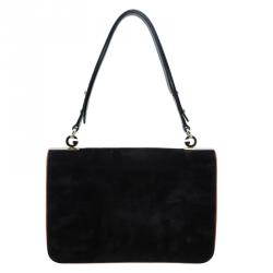 مملوكة مسبقًا Gucci Black Suede Medium 1973 Double G Shoulder Flap Bag