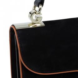 مملوكة مسبقًا Gucci Black Suede Medium 1973 Double G Shoulder Flap Bag