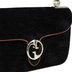 مملوكة مسبقًا Gucci Black Suede Medium 1973 Double G Shoulder Flap Bag
