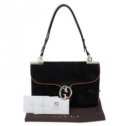 مملوكة مسبقًا Gucci Black Suede Medium 1973 Double G Shoulder Flap Bag