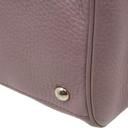 Pre Owned Gucci Light Pink Pebbled Leather Medium Bamboo Top Handle Bag