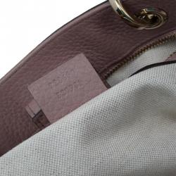 Pre Owned Gucci Light Pink Pebbled Leather Medium Bamboo Top Handle Bag