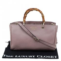Pre Owned Gucci Light Pink Pebbled Leather Medium Bamboo Top Handle Bag