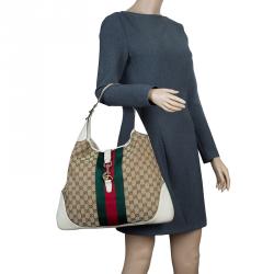 Pre Owned حقيبة غوتشي O جاكي ويب كانفاس GG أوف وايت/ بيج