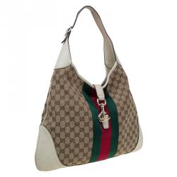 Pre Owned حقيبة غوتشي O جاكي ويب كانفاس GG أوف وايت/ بيج