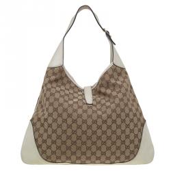 Pre Owned حقيبة غوتشي O جاكي ويب كانفاس GG أوف وايت/ بيج