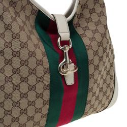 Pre Owned حقيبة غوتشي O جاكي ويب كانفاس GG أوف وايت/ بيج