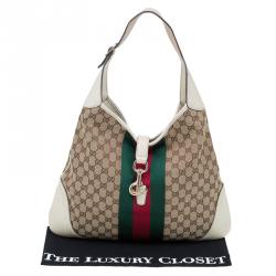 Pre Owned حقيبة غوتشي O جاكي ويب كانفاس GG أوف وايت/ بيج