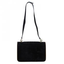 مملوكة مسبقًا حقيبة كتف غوتشي قلاب G دابل 1973 متوسطة سويدي أسود