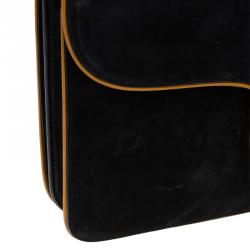 مملوكة مسبقًا حقيبة كتف غوتشي قلاب G دابل 1973 متوسطة سويدي أسود