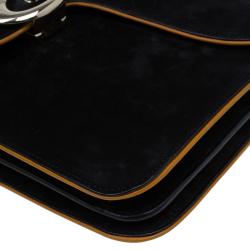 مملوكة مسبقًا حقيبة كتف غوتشي قلاب G دابل 1973 متوسطة سويدي أسود