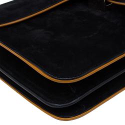 مملوكة مسبقًا حقيبة كتف غوتشي قلاب G دابل 1973 متوسطة سويدي أسود