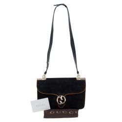 مملوكة مسبقًا حقيبة كتف غوتشي قلاب G دابل 1973 متوسطة سويدي أسود