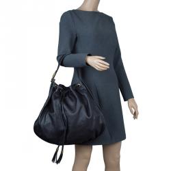 مملوكة مسبقًا Gucci Black Leather Medium Interlocking G Ornament Tassel Hobo