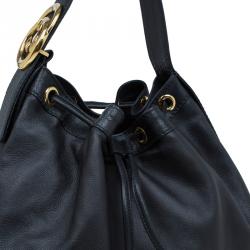 مملوكة مسبقًا Gucci Black Leather Medium Interlocking G Ornament Tassel Hobo