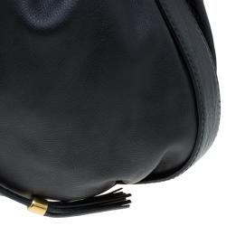 مملوكة مسبقًا Gucci Black Leather Medium Interlocking G Ornament Tassel Hobo