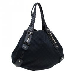 مملوكة مسبقًا Gucci Black GG Canvas Medium Horsebit Pelham Shoulder Bag