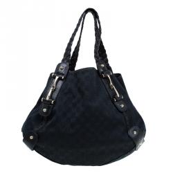 مملوكة مسبقًا Gucci Black GG Canvas Medium Horsebit Pelham Shoulder Bag