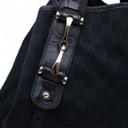 مملوكة مسبقًا Gucci Black GG Canvas Medium Horsebit Pelham Shoulder Bag