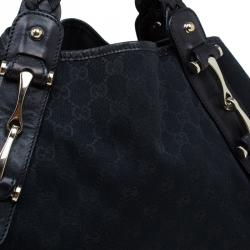 مملوكة مسبقًا Gucci Black GG Canvas Medium Horsebit Pelham Shoulder Bag