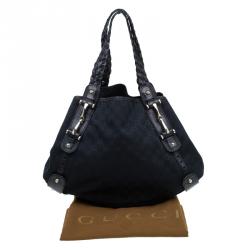 مملوكة مسبقًا Gucci Black GG Canvas Medium Horsebit Pelham Shoulder Bag
