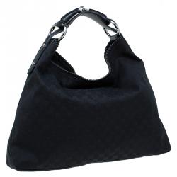 Pre Owned حقيبة غوتشي هورسبيت كبيرة كانفاس GG أسود