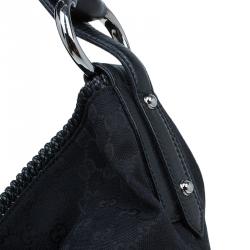 Pre Owned حقيبة غوتشي هورسبيت كبيرة كانفاس GG أسود