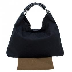 Pre Owned حقيبة غوتشي هورسبيت كبيرة كانفاس GG أسود