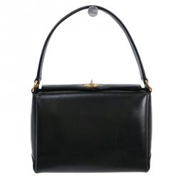 Pre Owned Gucci Black Leather Vintage Top Handle Bag