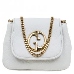 Pre Owned حقيبة كروس غوتشي سلسلة 1973 صغيرة جلد أبيض