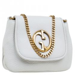 Pre Owned حقيبة كروس غوتشي سلسلة 1973 صغيرة جلد أبيض