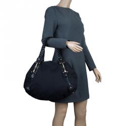 Pre Owned Gucci Black GG Canvas Medium Horsebit Pelham Shoulder Bag