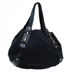 Pre Owned Gucci Black GG Canvas Medium Horsebit Pelham Shoulder Bag