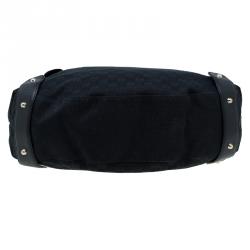 Pre Owned Gucci Black GG Canvas Medium Horsebit Pelham Shoulder Bag