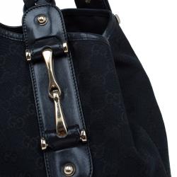 Pre Owned Gucci Black GG Canvas Medium Horsebit Pelham Shoulder Bag