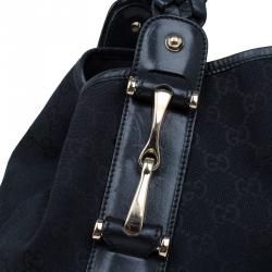 Pre Owned Gucci Black GG Canvas Medium Horsebit Pelham Shoulder Bag