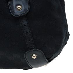 Pre Owned Gucci Black GG Canvas Medium Horsebit Pelham Shoulder Bag